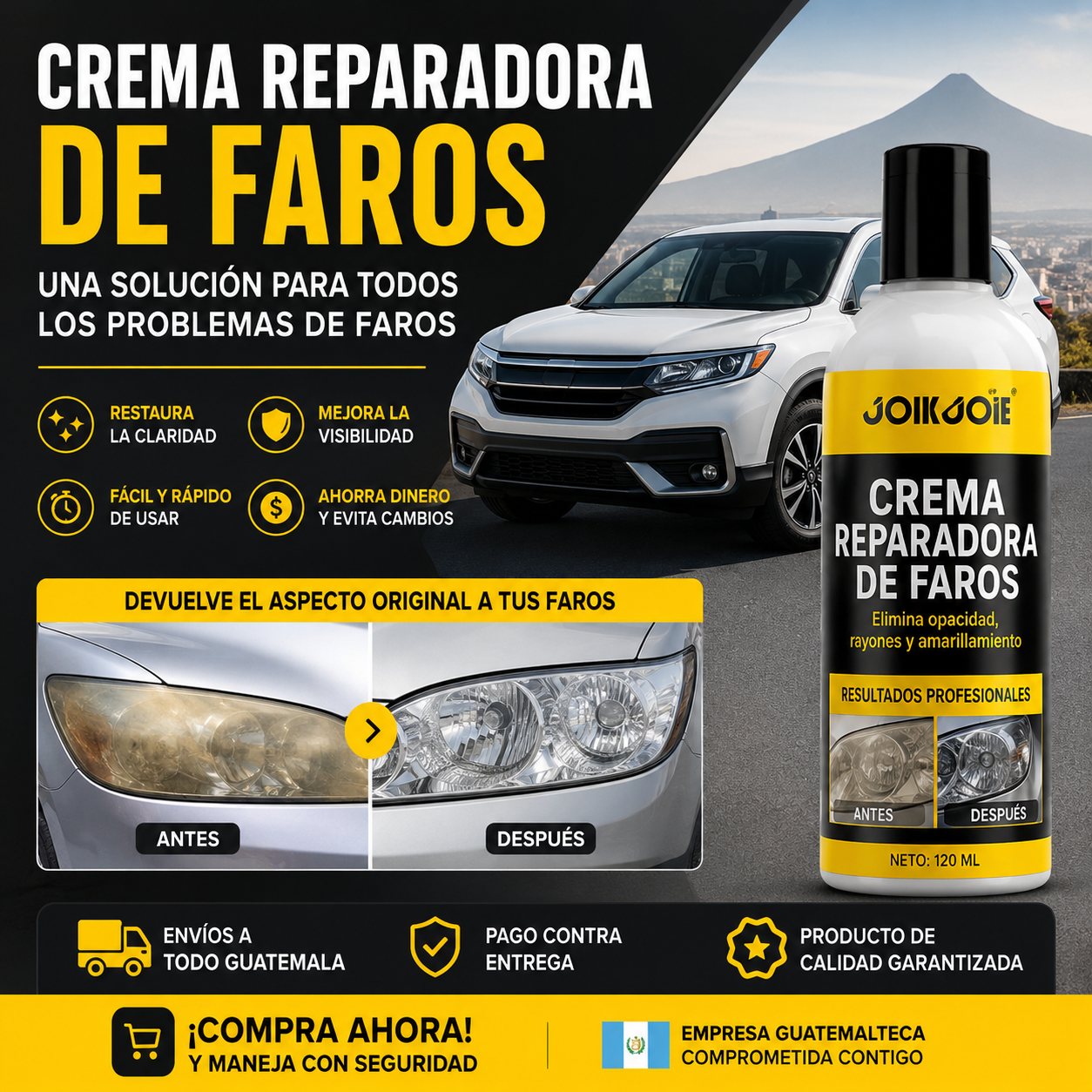 🚘 Líquido Restaurador de Faros Automotrices, Recubrimiento Cristalino Mejorado para Eliminar Opacidad